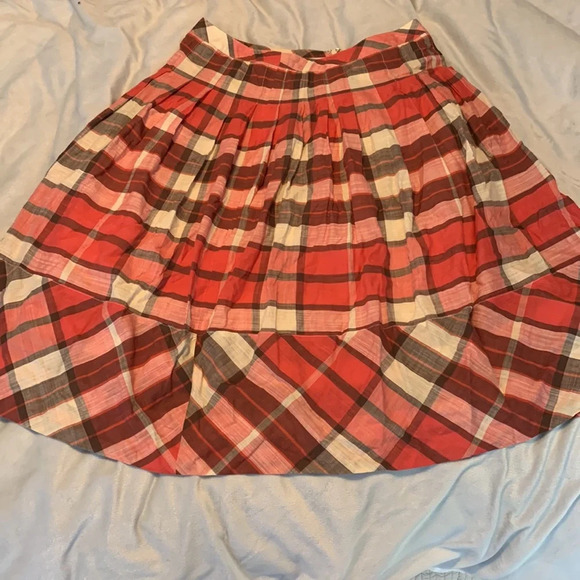 Talbots size 2 red brown cream plaid apple picking light skirt A line pleated - Picture 2 of 9